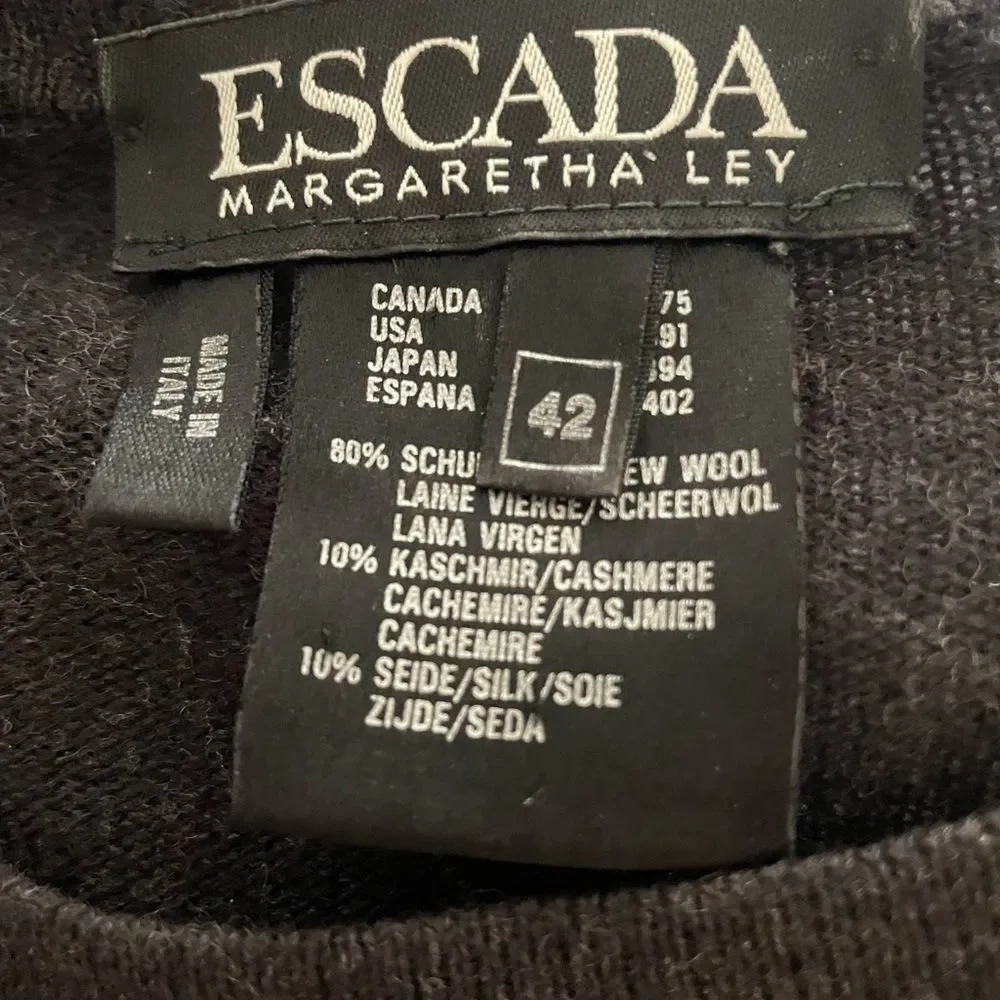 Vintage 90s Escada Oversized Wool Crewneck Sweater Margaretha Ley 42 Grey Split‎